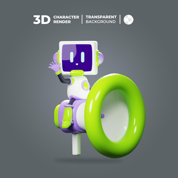 3d-robotkarakter met megafoon