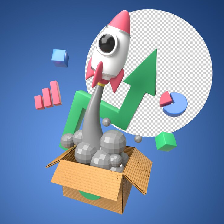 PSD 3d rocket illustration with financial icon