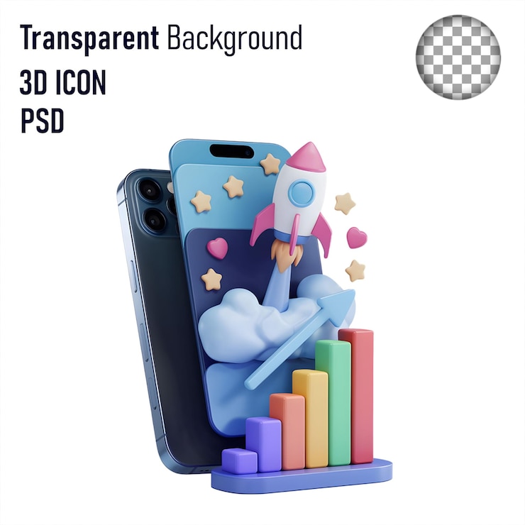 PSD икона приложения для запуска 3d-ракеты