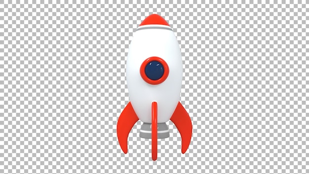 A 3D rocket toy with a white body red fins and a blue window facing forward This cute and colorful design is perfect for childrens toys space themes and educational materials