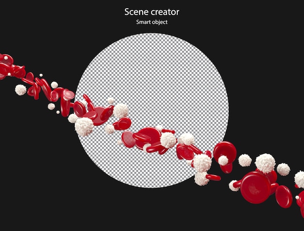 PSD 3d-rode bloedcellen en witte bloedcellen die door ader uitknippad stromen