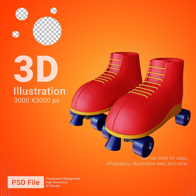 3d rood blauw rolschaatsen vooraanzicht