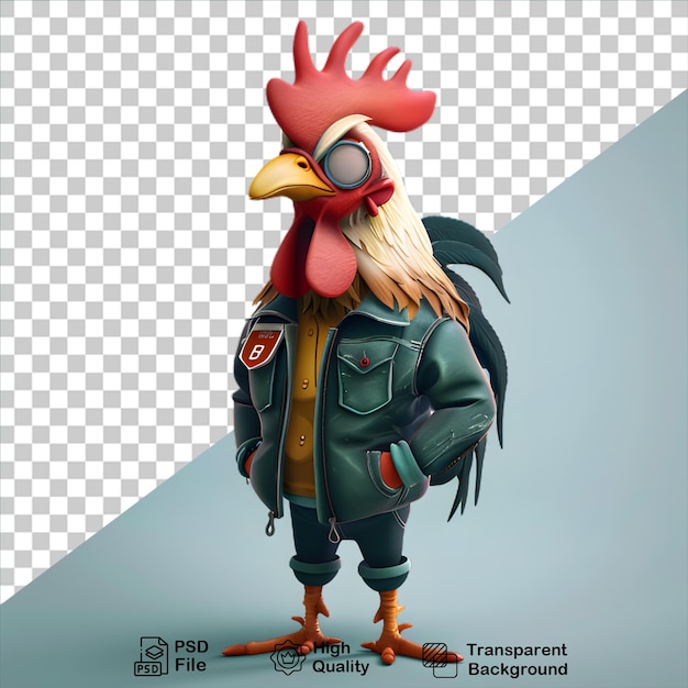 3d rooster character isolated on transparent background include png file