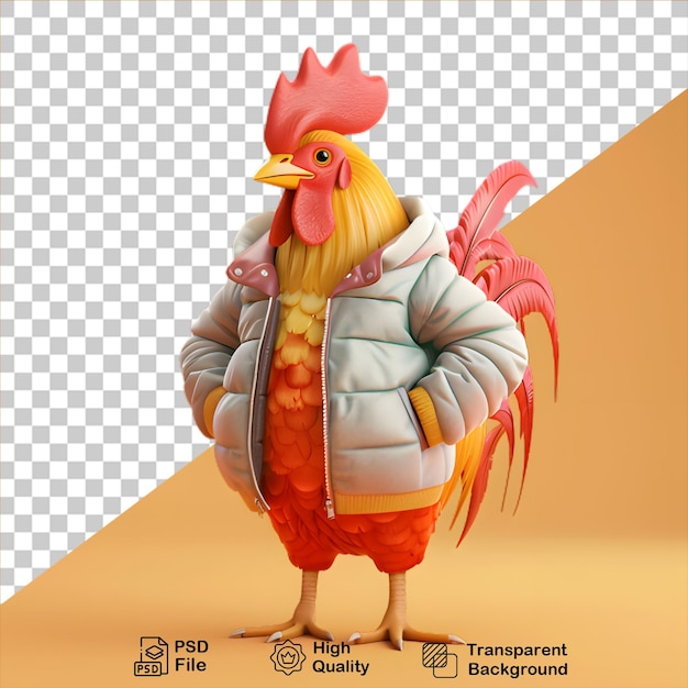 3d rooster character isolated on transparent background include png file