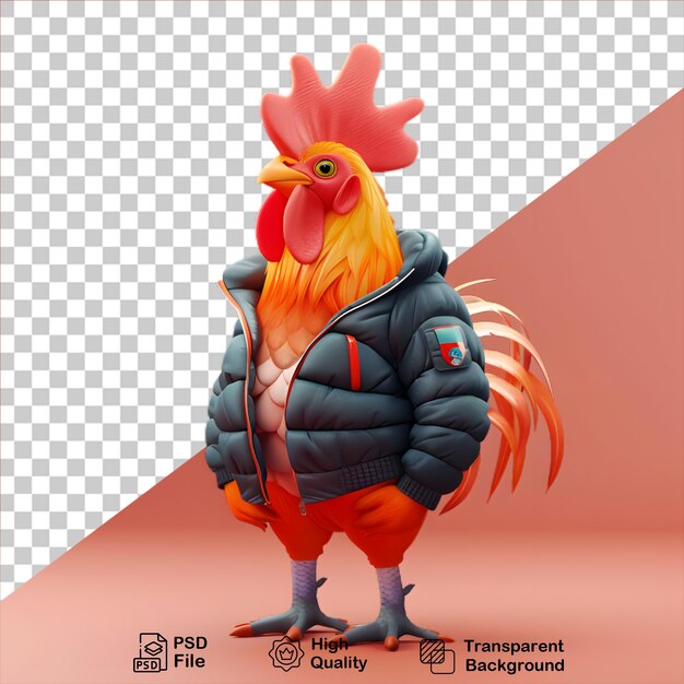 3d rooster character isolated on transparent background include png file