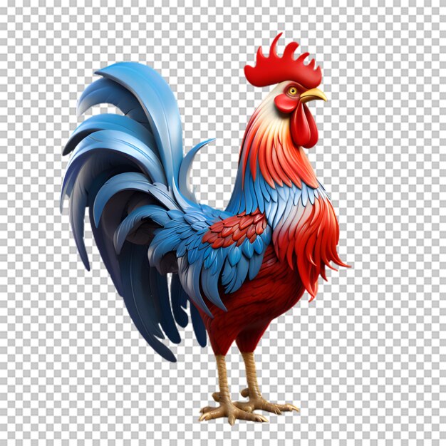 3d rooster isolated on transparent background