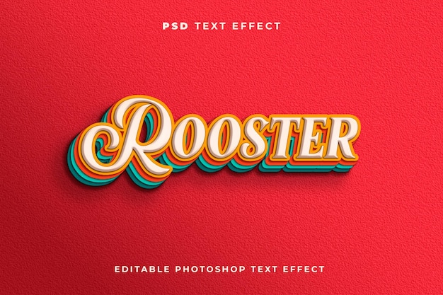 3d rooster text effect template with vintage style