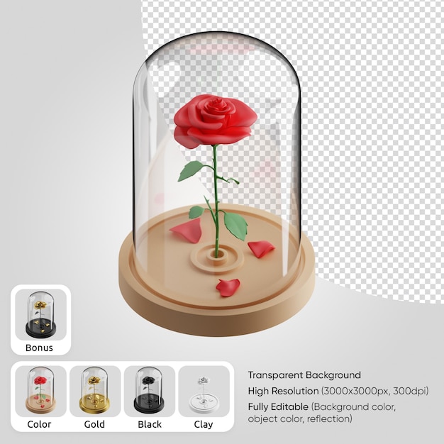 PSD 3d rose in glass dome