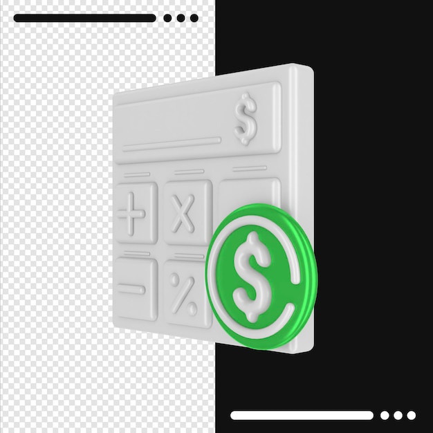 3d rotated calculator and dollar in 3d rendering