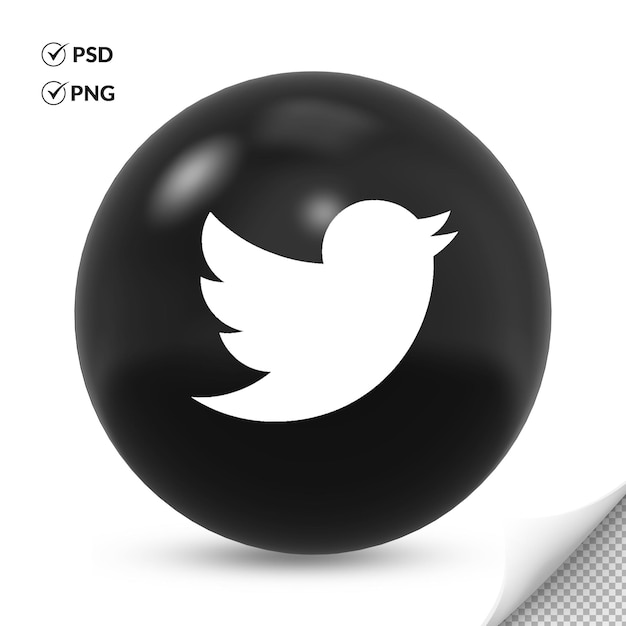 3d 라운드 흑백 색상 트위터 로고 아이콘