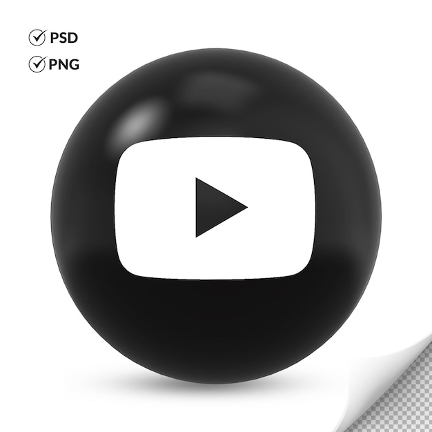 PSD 3d круглый черно-белый значок логотипа youtube