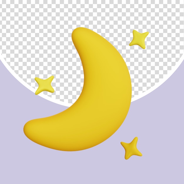 3d rounded crescent moon with sparkles in yellow