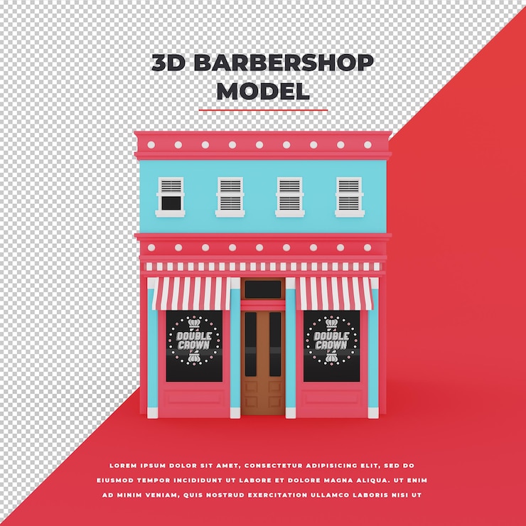 PSD 3d roze cartoon berbershop-model