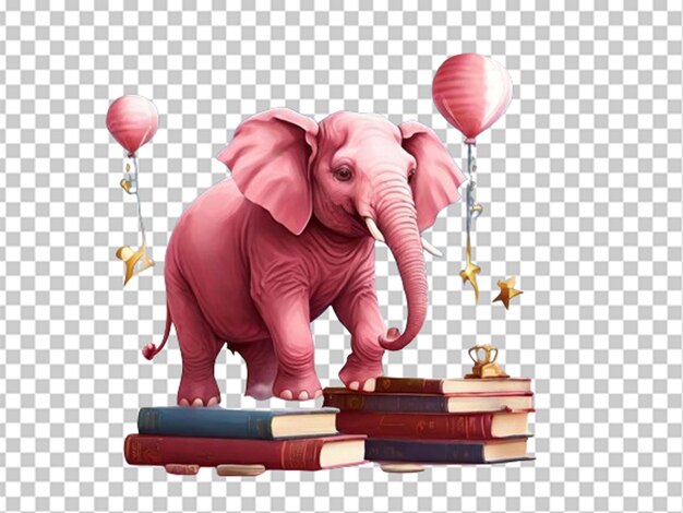 PSD 3d roze olifant met boeken