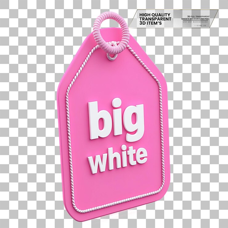 PSD 3d roze tag met grote witte tekst in vlak ontwerp op transparante achtergrond
