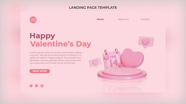 3d roze valentijn podium bestemmingspagina sjabloon premium psd