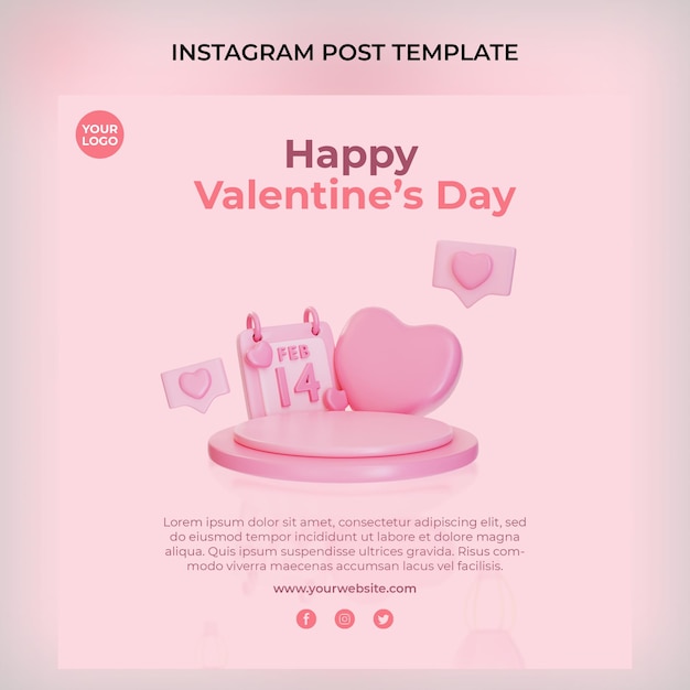 3d roze valentijn podium instagram postsjabloon premium psd