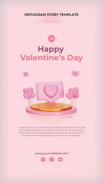 3d roze valentijn podium instagram verhaalsjabloon premium psd