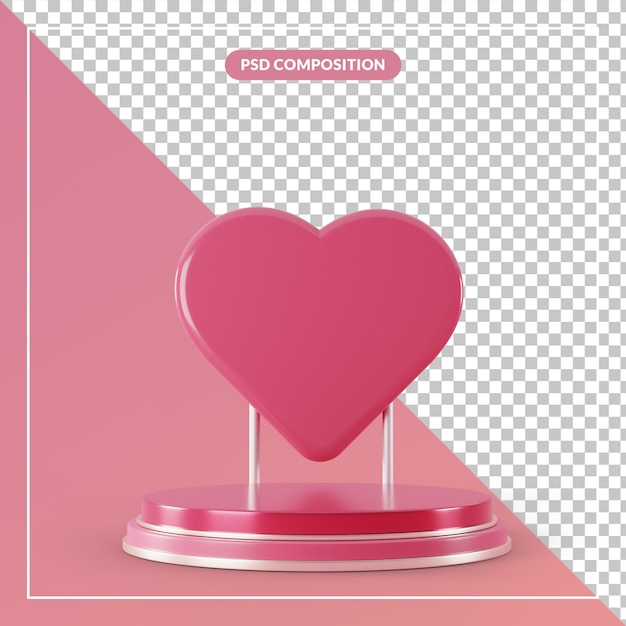 3d roze voetstuk met het symbool van het liefdeteken in het 3d teruggeven