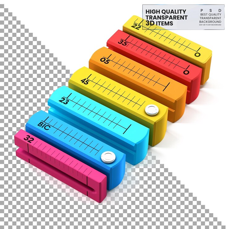 PSD 3d ruler icon a colorful 3d ruler icon representing measurement on transparent background