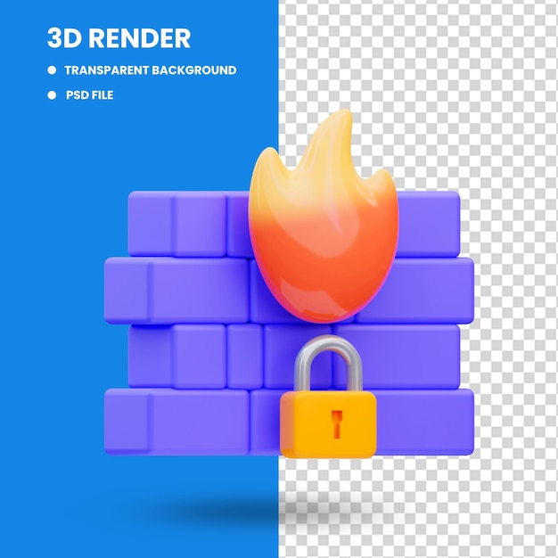3d рендеринг иллюстрации значка кибербезопасности безопасного брандмауэра