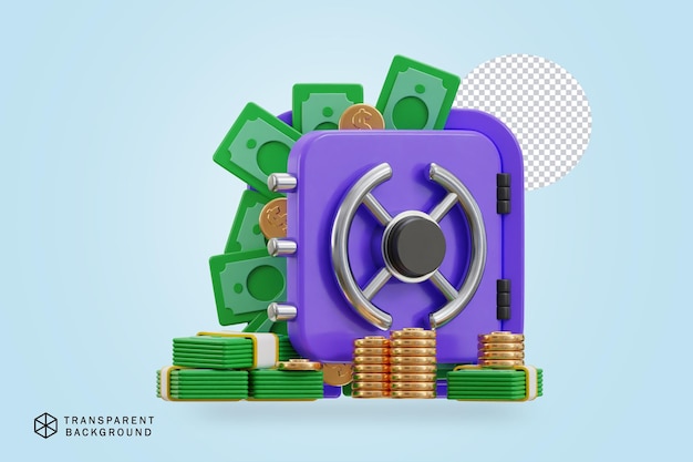 3d safe vault icon with gold and money vector illustration