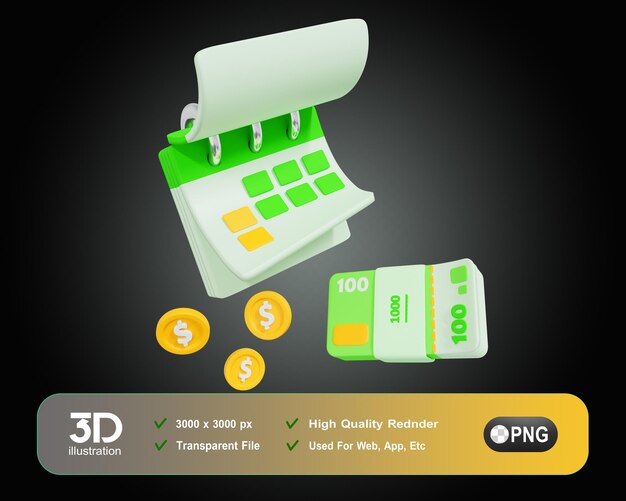 3d salary day green finance 3d icon illustrations