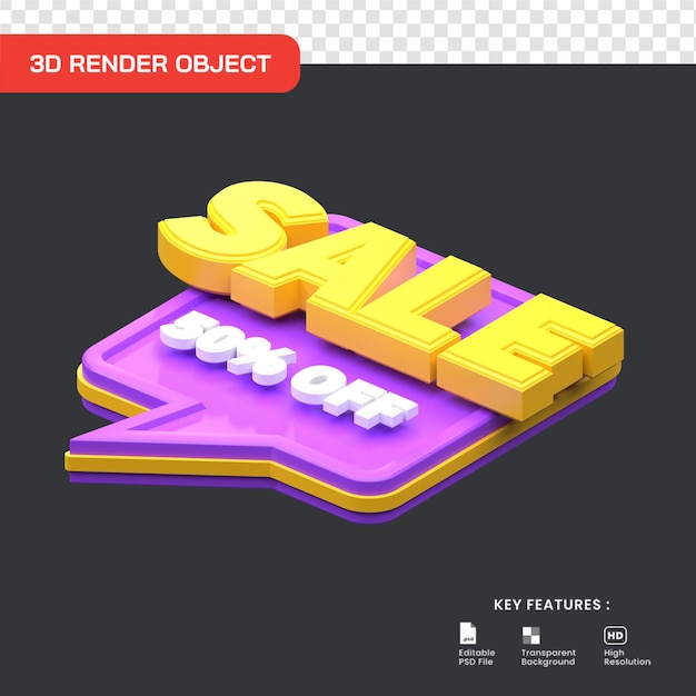 3d sale promo 50 percent off isolated. useful for cyber monday or online shopping illustration