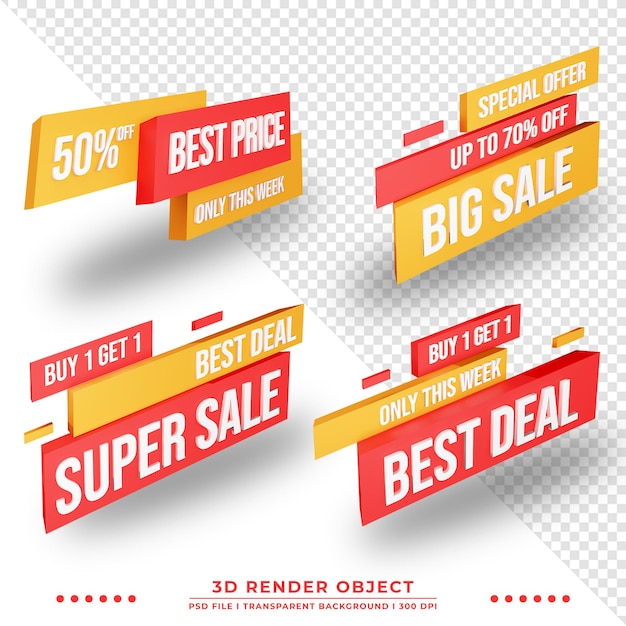 PSD collezione di etichette banner promozione vendita 3d