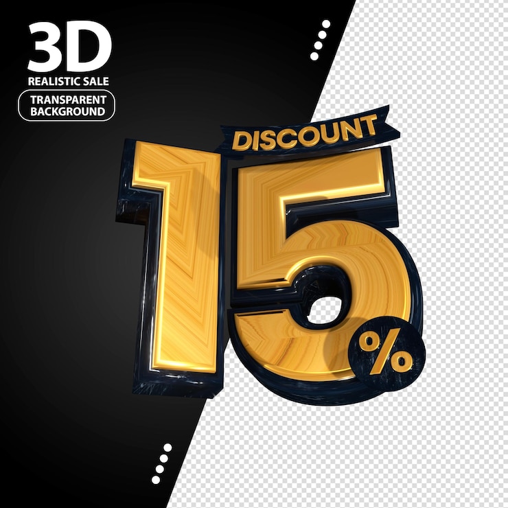 PSD 3d продажи черный и золотой скидка на цену для композиции 15 процентов удивительно для продвижения продукта
