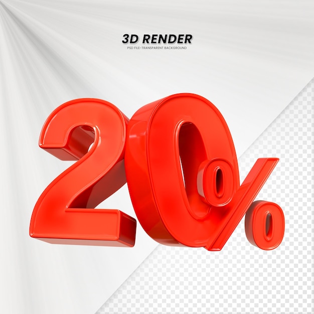 PSD 3d sales discount price tag 3d rendering for composition 20 percent number concept