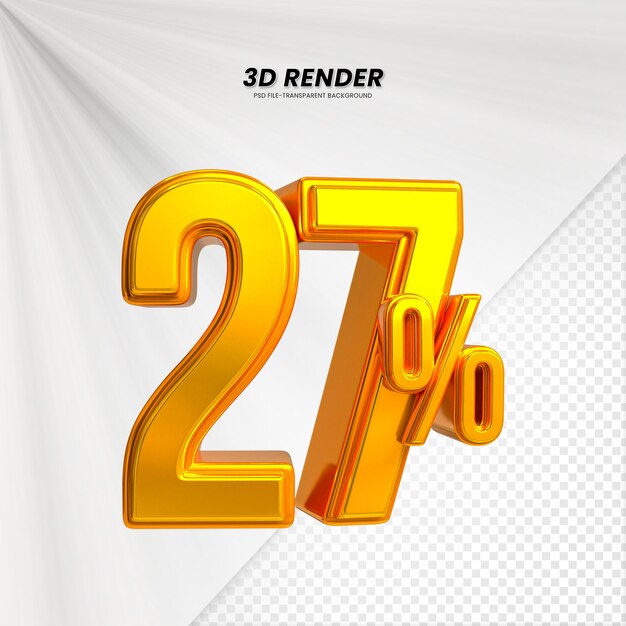 3d vendita sconto prezzo tag 3d rendering per la composizione 27 per cento concetto di numero