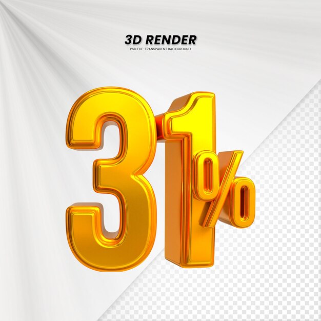 3d vendita sconto prezzo tag 3d rendering per la composizione 31 per cento concetto di numero