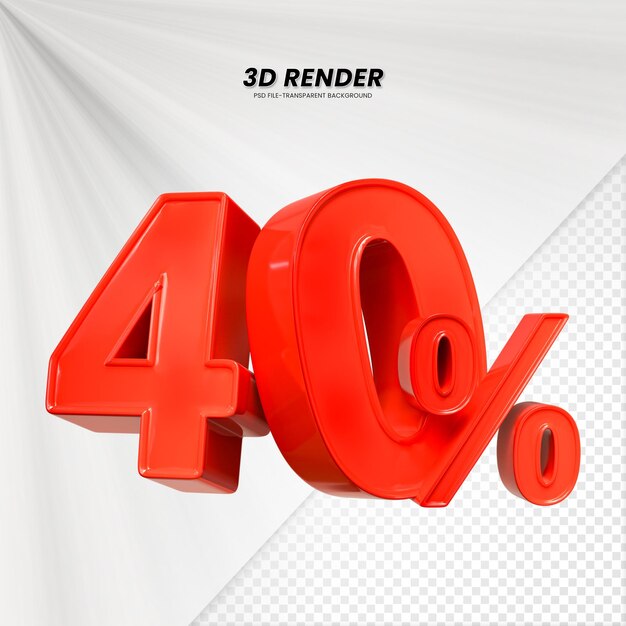 PSD 3d sales discount price tag 3d rendering for composition 40 percent number concept