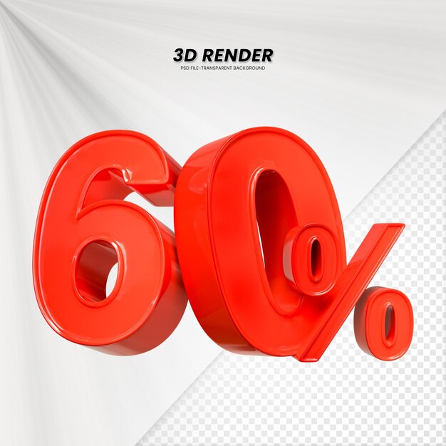 PSD 3d vendita sconto prezzo tag 3d rendering per la composizione 60 per cento concetto di numero