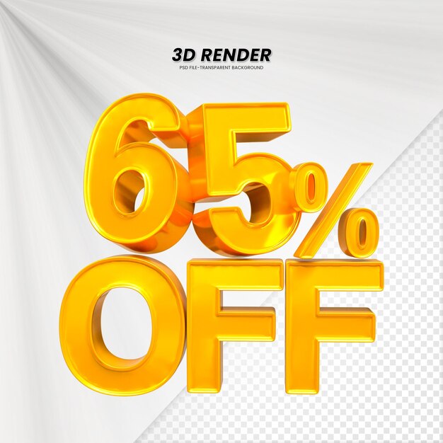 PSD 3d sales discount price tag 3d rendering for composition 65 percent number concept