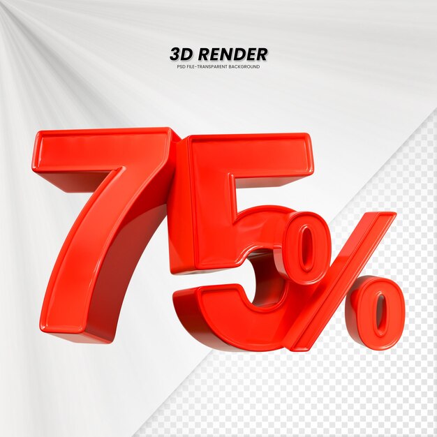 PSD 3d vendita sconto prezzo tag 3d rendering per la composizione 75 per cento concetto di numero