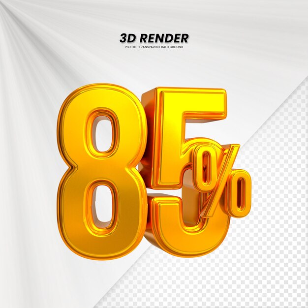 PSD 3d vendita sconto prezzo tag 3d rendering per la composizione 85 per cento concetto di numero