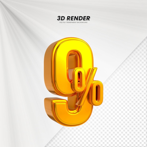 PSD 3d vendita sconto prezzo tag 3d rendering per la composizione 9 per cento concetto di numero