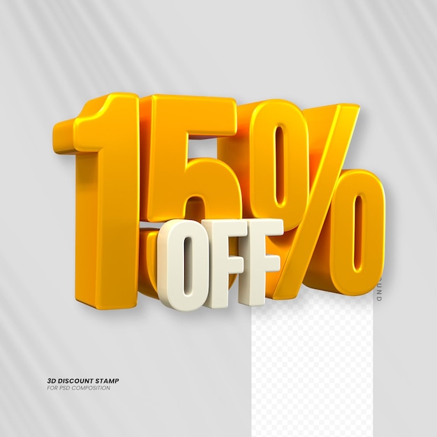 PSD 3d sales discount price tag 3d rendering number concept sale promotie 15 procent voor compositie