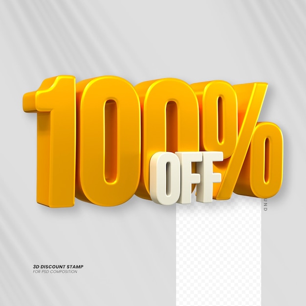 PSD 3d sales discount price tag 3d rendering number concept sale promotion 100 percent for composition