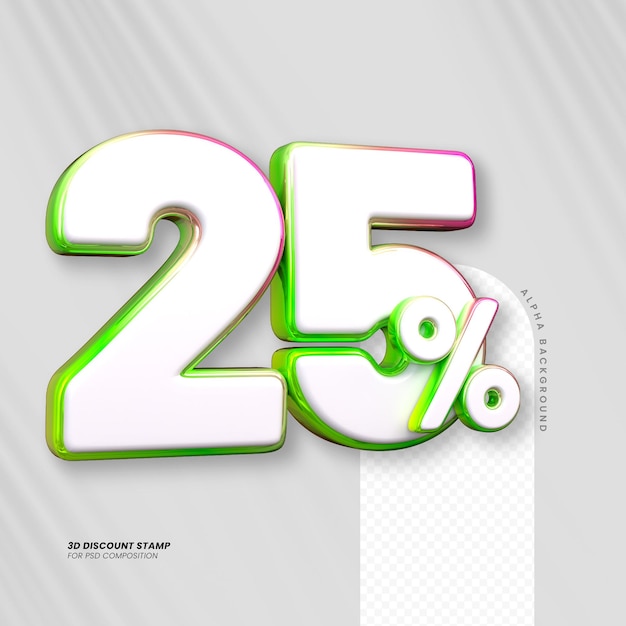 PSD 3d sales discount price tag 3d rendering number concept sale promotion 25 percent for composition