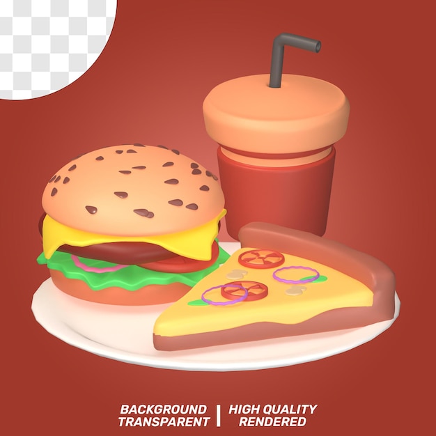 3D SAMODZIELNA ILUSTRACJA FAST FOOD IKONA PRZEZROCZYSTE TŁO