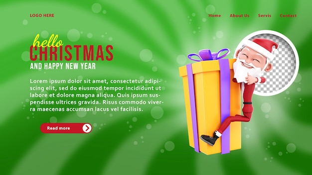 3d 산타 클로스와 크리스마스 선물 방문 페이지 템플릿