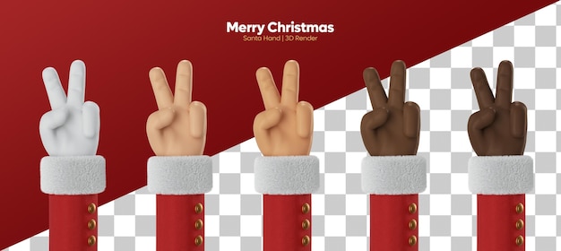 3d santa claus cartoon hand peace gesture