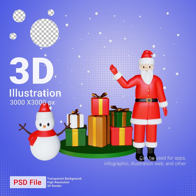 3d santa claus character surprises in a big gift