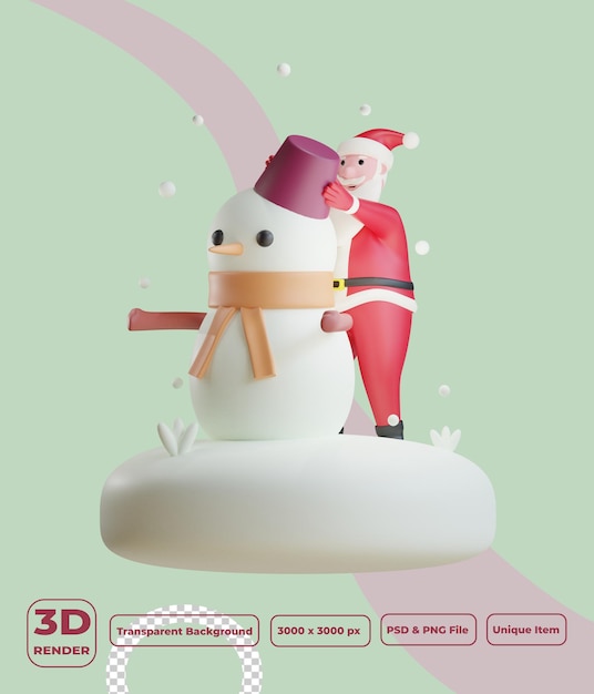 3d santa claus make a snowman