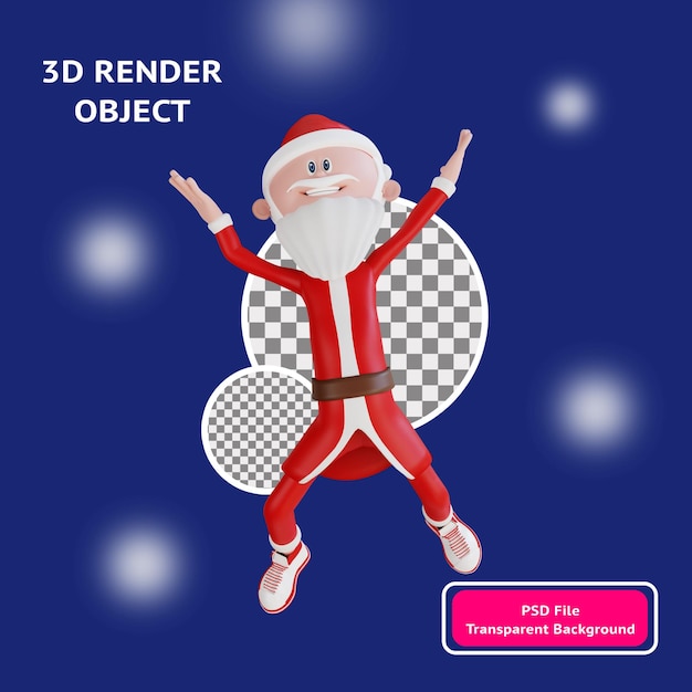 PSD 3d babbo natale carattere salto e felice posa illustrazione oggetto reso