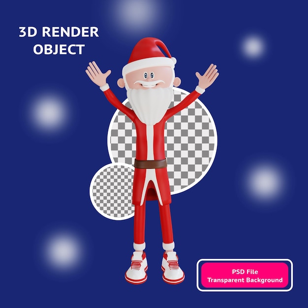 PSD 3d santa clause character raise both hands pose illustration object rendered