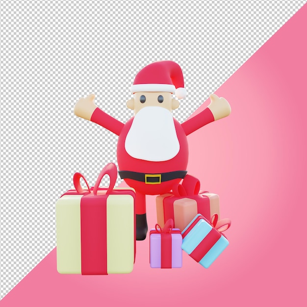 PSD 3d santa with colorful gift box for christmas present